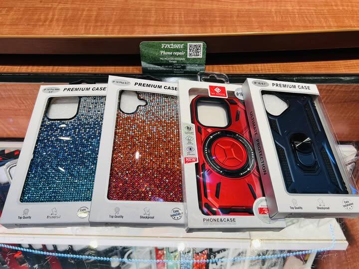 Premium phone cases on display at FIXZONE